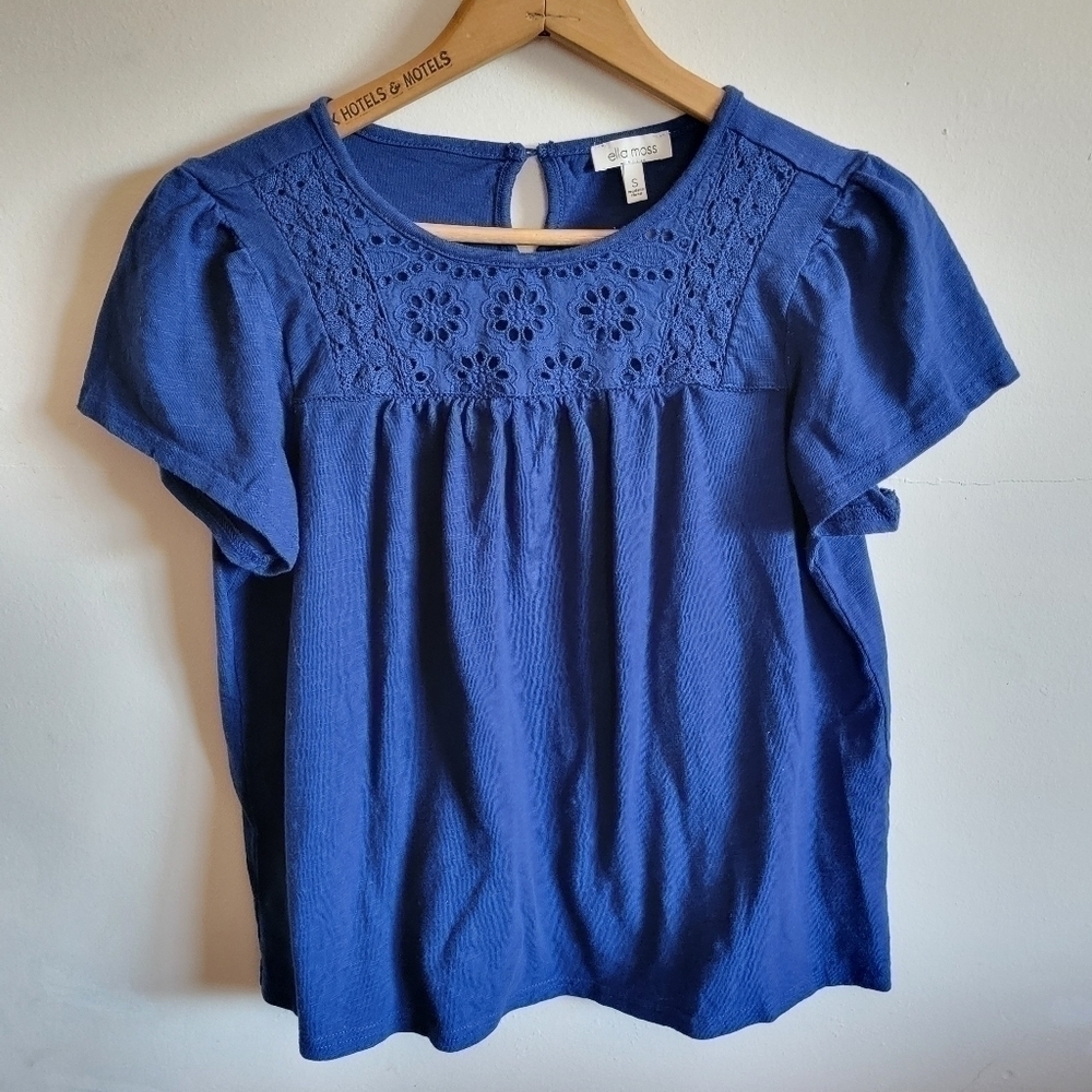 Ella Moss Anthropologie Short Sleeve Lace Babydol Blue S Small